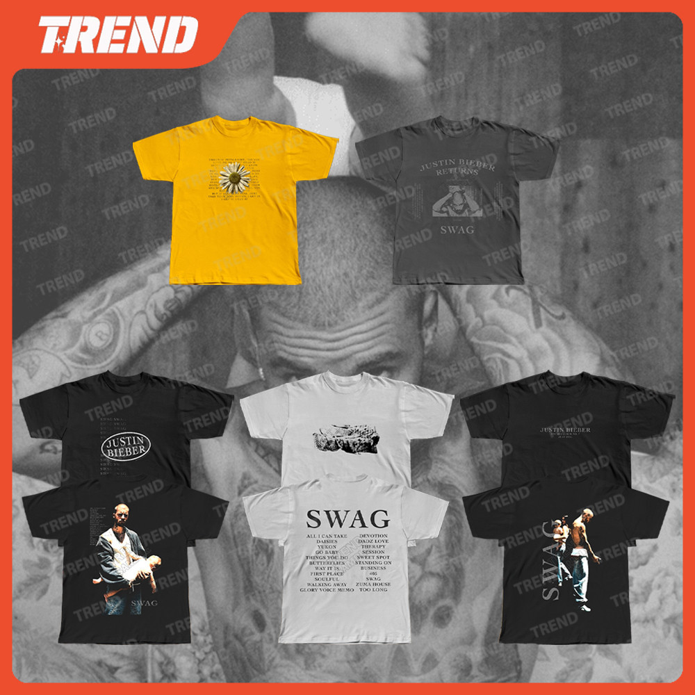 Justin Bieber SWAG 2025 Merch ผ้าฝ้ายเสื้อยืด Unisex Vintage แฟชั่น Street หลวมพิมพ์แขนสั้น Top
