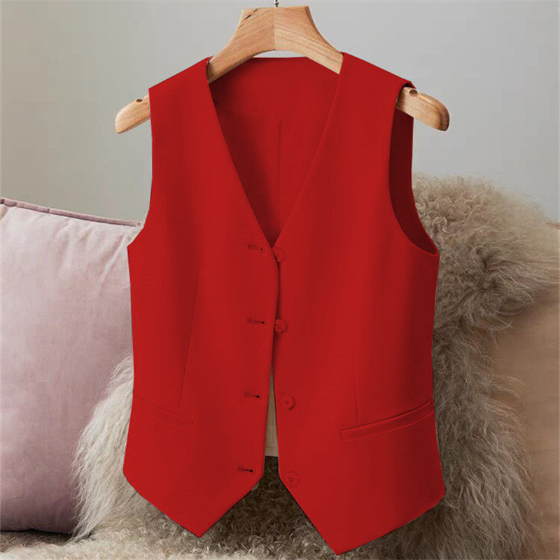 New style suit vest, women's small vest, slim figure, red short women's horse clip, small figure