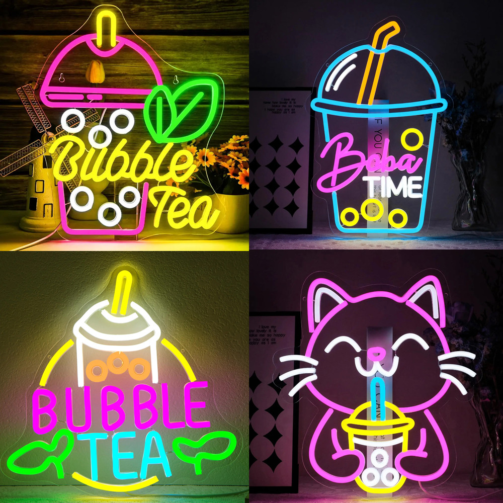 Bubble Tea Neon Sign - Bright LED Boba Shop Decor, Cafe Wall Light สําหรับนมชา Store & Home Bar, ของขวัญอินเทรนด์สําหรับคนรัก Boba