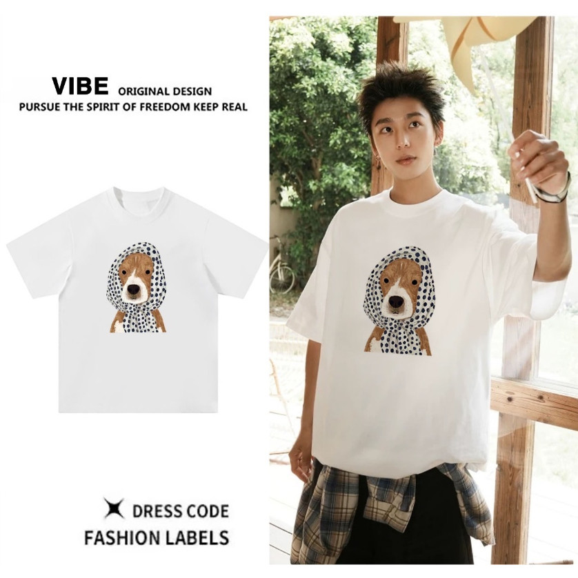 เกาหลี เสื้อแบบดารา เสื้อยืดแขนสั้น Oversize CMDXY8970 ผู้ชาย ผู้หญิง ลายทาง ตัวอักษร หลวม ลายสกรีน ฤดูร้อน ฤดูใบไม้ผลิ