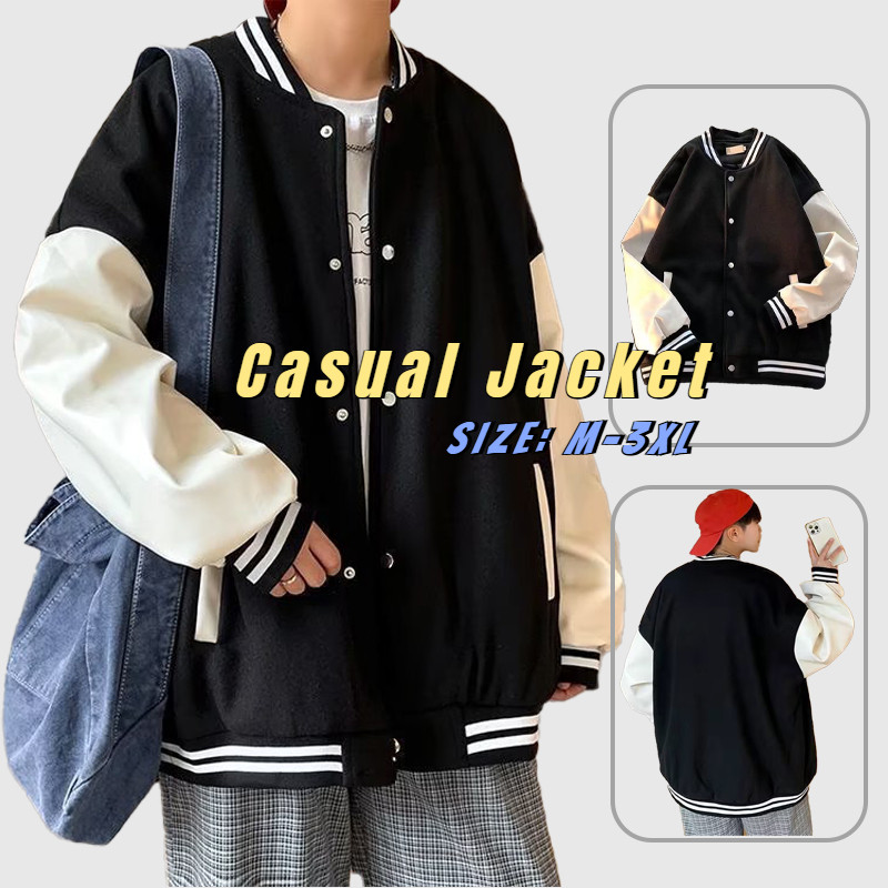 [พร้อมส่ง] เสื้อแจ็กเก็ตเบสบอลลําลอง ทรงหลวม แฟชั่นคู่รัก สําหรับผู้ชาย