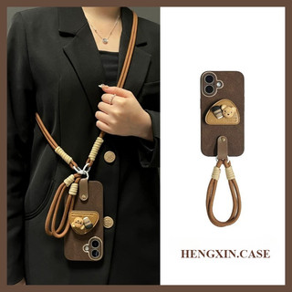 Dark brown coffee bear holder suitable for iPhone 17 Promax handheld rope 16 Pro Crossbody 15 Promax neck suspension Apple 13/14 phone case 12 can carry 11 men 11 women 14 Plus/15 Plus anti fall 16 protective cover