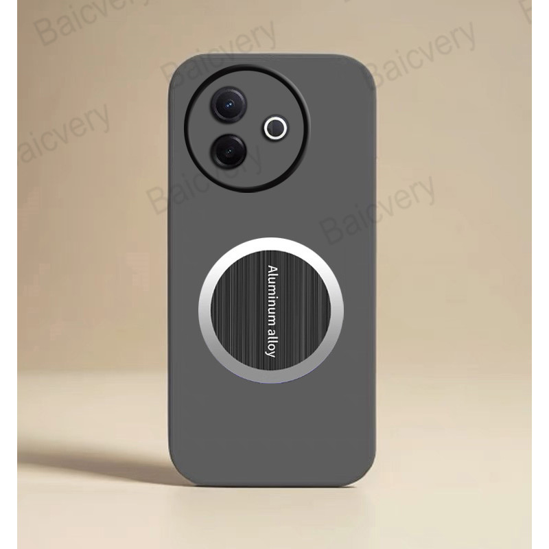 ปลอกสําหรับ VIVO Y39 5G V2443 V2436 พร้อมแม่เหล็กสติกเกอร์กาวด้วยตนเองสีดํา Soft TPU ฝาหลัง