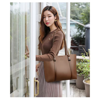 KAIDIFEINIROO Tote Bag กระเป๋าสะพายไหล่สำหรับผู้หญิง การออกแบบสีตัดกัน วัสดุหนัง ความจุขนาดใหญ่ หลายช่อง สินค้าขายดี