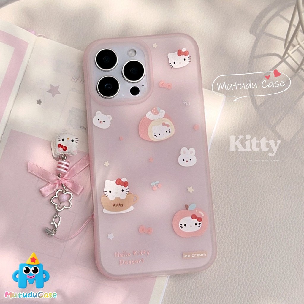 เคสไอโฟน 16 สำหรับ IPhone 13 15 11 16 12 14 Pro Max 7 8 15 16 Plus XR X XS เคสคู่รักลายการ์ตูนแมวเชอร์รี่โบว์โบว์ดาว