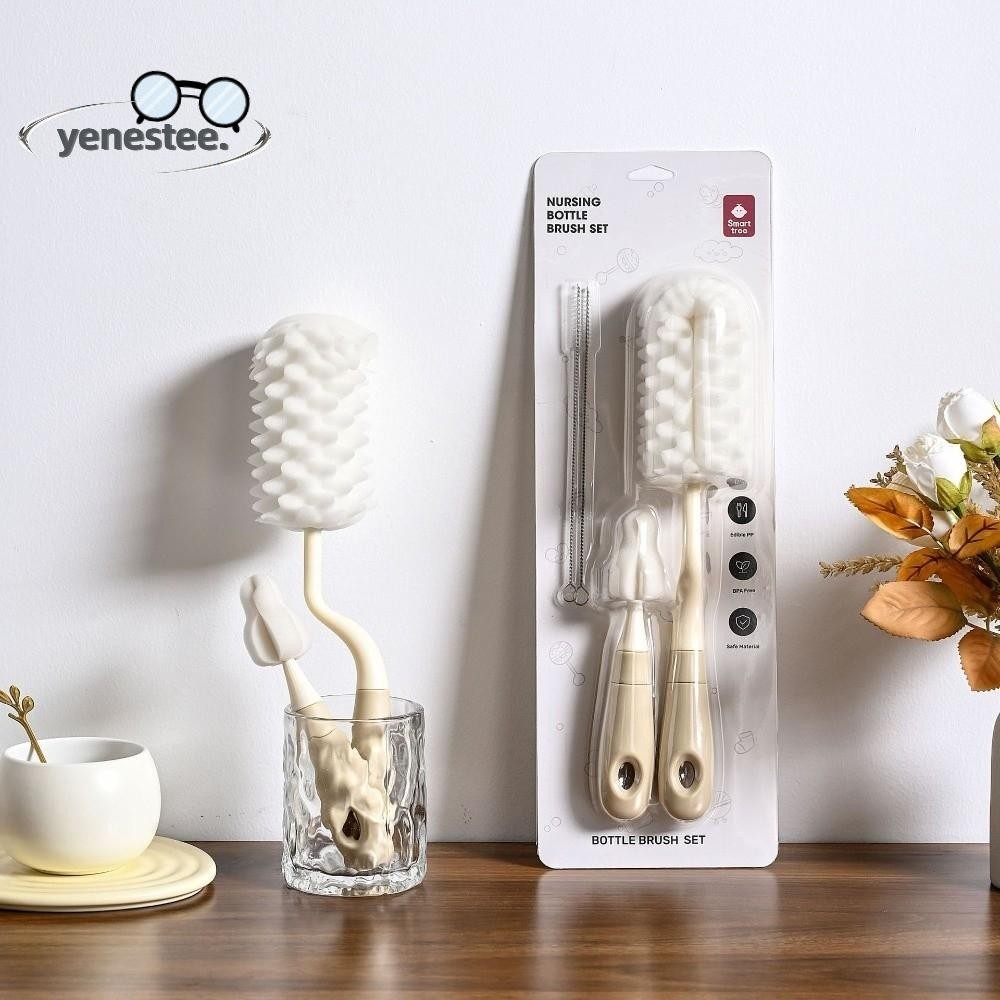 YENESTE ชุดแปรงทําความสะอาดขวด, ชุดขนแปรงด้ามยาว Pacifier Straw Scrubber, ทนทานตามหลักสรีระศาสตร์ 360 องศาแปรงล้างถ้วยแก้วชุดเครื่องมือทําความสะอาดห้องครัว