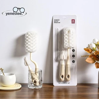 YENESTE ชุดแปรงทําความสะอาดขวด, ชุดขนแปรงด้ามยาว Pacifier Straw Scrubber, ทนทานตามหลักสรีระศาสตร์ 360 องศาแปรงล้างถ้วยแก้วชุดเครื่องมือทําความสะอาดห้องครัว
