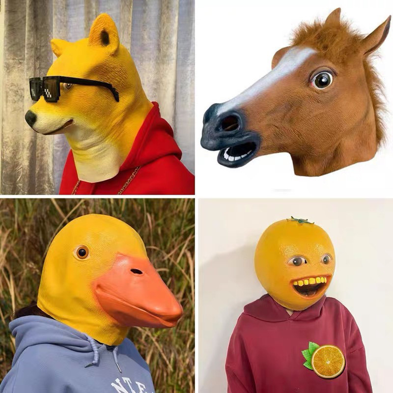 ตลกสไตล์เดียวกันสีเขียวหัวปลาแปลกปลาปาร์ตี้หมวกสีน้ําตาลม้าหมวก Husky หมวกคอสเพลย์ Props ii25 0RGF