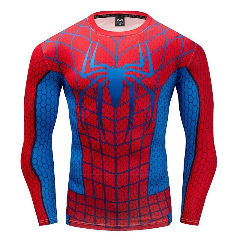 เสื้อยืดแขนยาวผู้ชาย 3D พิมพ์ Marvel Spider-Man ชุดกีฬาฟิตเนส Breathable เสื้อผ้าแห้งเร็วหลวม Fit Tops