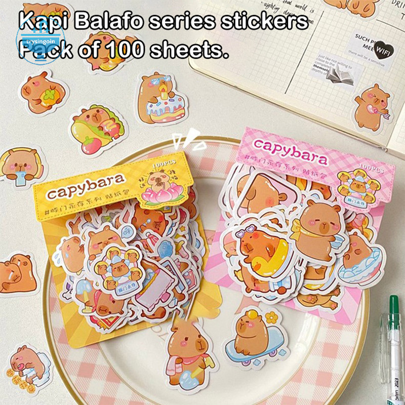 100sheets การ์ตูนสร้างสรรค์ Capybara Sanrio เครื่องเขียนสติกเกอร์นักเรียนสมุดภาพ DIY สติกเกอร์ตกแต่ง