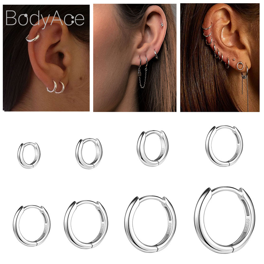 Bodyace 925 ต่างหูเงิน 1 Pc 20G รอบ Earing วงกลมต่างหูกระดูกอ่อนต่างหู Snug หูเจาะวงกลมเครื่องประดับ