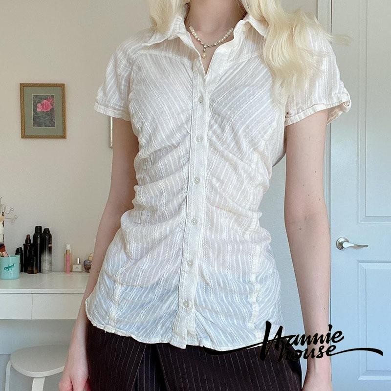 Hanie House- เสื้อเชิ้ตแขนสั้นติดกระดุมผู้หญิง