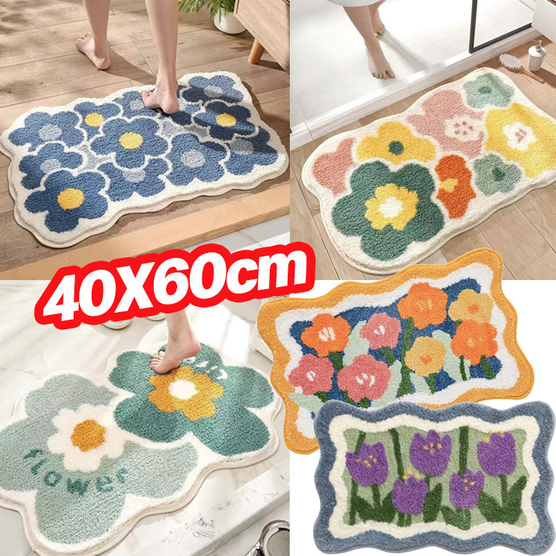 พรมปูพื้น พื้นรองเท้า 40*60cm พรมห้องน้ำ ดูดซับน้ำได้ดี กันลื่น แบบแห้งเร็ว มีแผ่นกันลื่น พรมขนแคชเทียร์เทียม