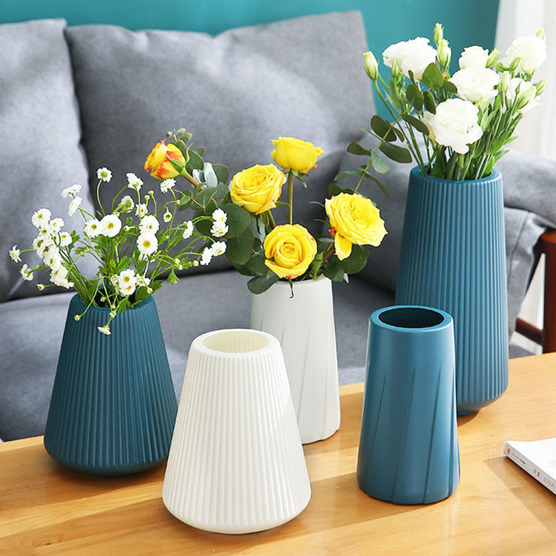 แจกันสีขาว ตกไม่แตก แจกันพลาสติก แจกันดอกไม้ แจกันมินิมอล สำหรับตกแต่งบ้าน พร็อพถ่ายรูป - รูปที่ 2