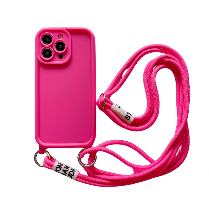 เคสซิลิโคนนุ่มสีสันสดใสพร้อมเชือกแขวนยาวสําหรับ iPhone X XR XS 11 12 13 14 15 Pro Max 7 8 Plus ปลอกป้องกันการตกสีลูกกวาด