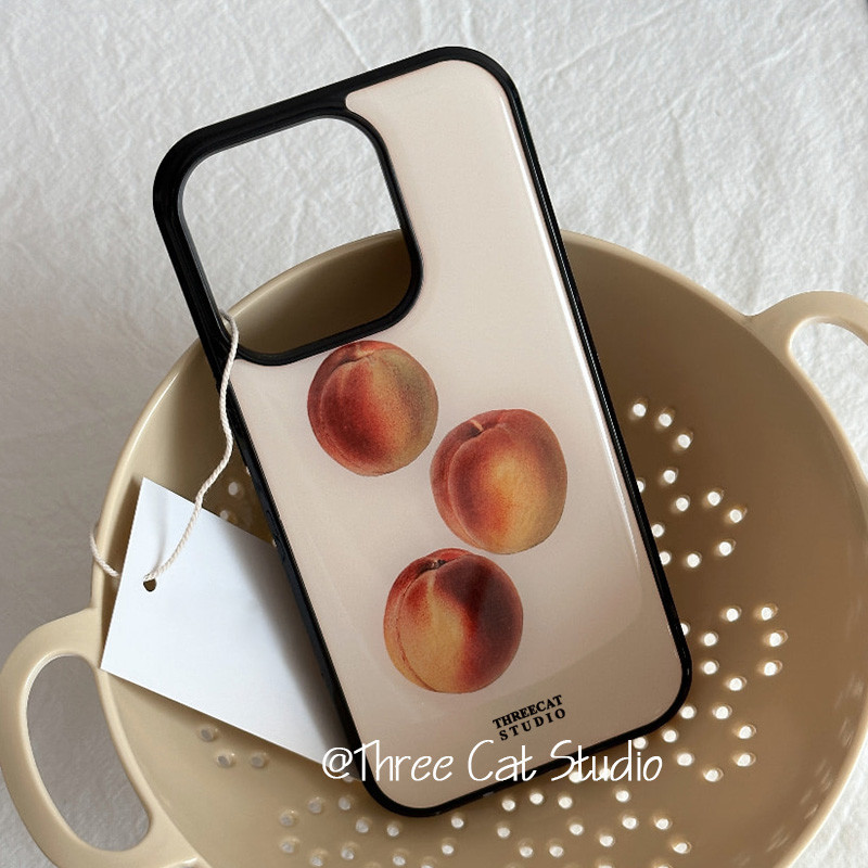 เกาหลี Ins บุคลิกภาพผลไม้ Peach Blogger เดียวกันสําหรับ Iphone16/15pro/14promax/13/12/11 โทรศัพท์มือถือกรณี Xsmax ป้องกันกรณีใหม่ขอบสีดํา