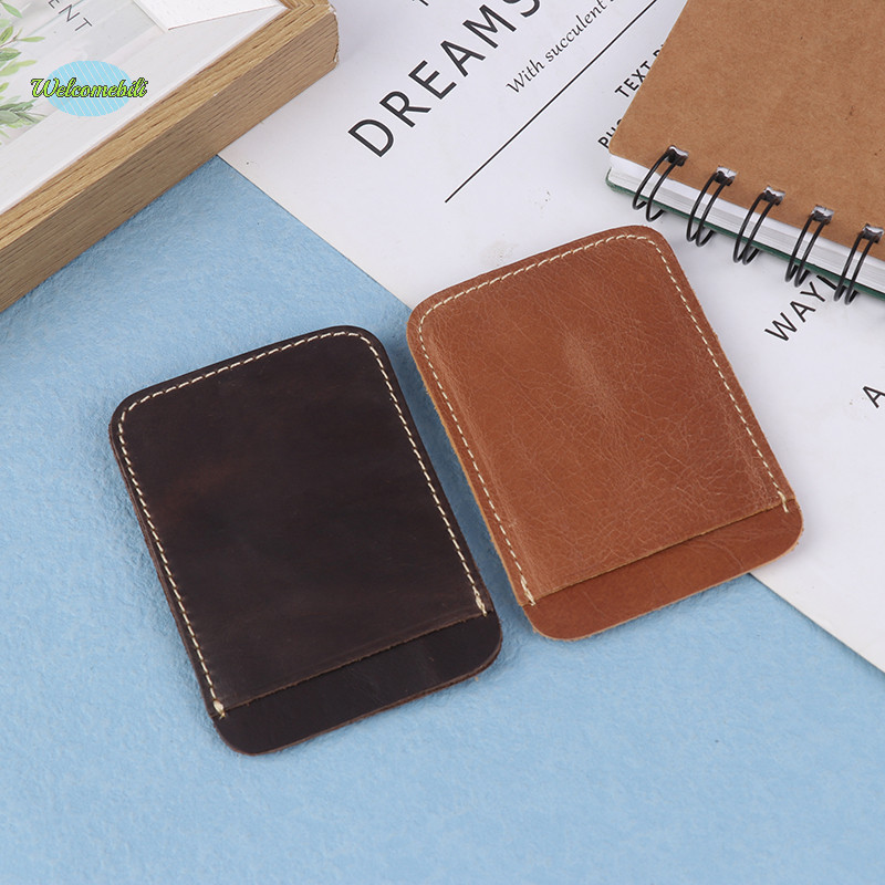 [Welcomebili] Thin Leather Money Clip Mini Wallet Men Credit Card Slot Slim Bills Metal Cash Clamp For Man Small Billfold Holder NEW