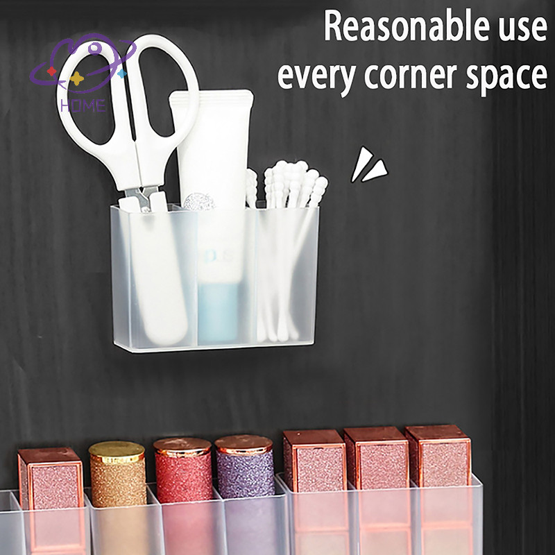 [mayhome] Punching Free ติดผนัง 3Grids กล่องเก็บคลิปคิ้วกรรไกรดินสอเขียนคิ้วแปรง Lip Small Items Organizer Storage {TH}