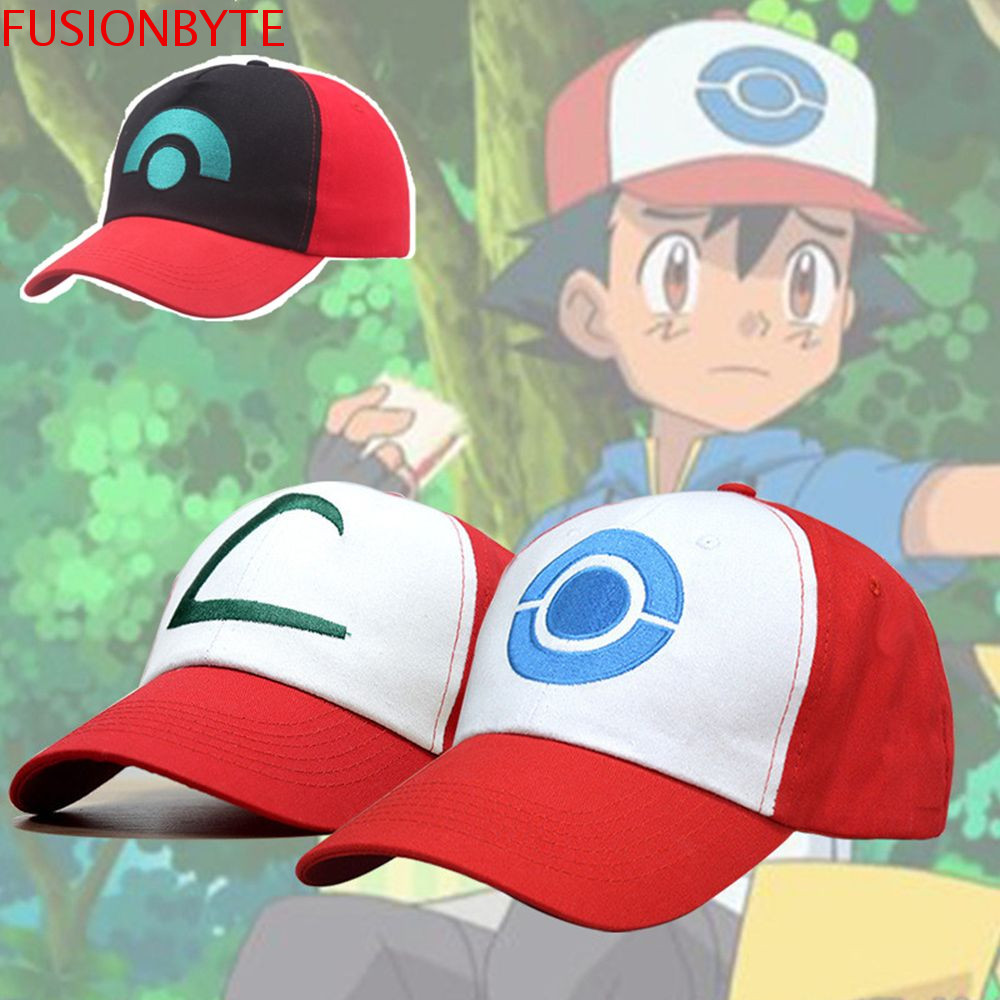 Fusionbyte Pokemon เบสบอลหมวกผู้หญิง Casual อะนิเมะตัวอักษรสีแดง Hiphop Sun หมวกสไตล์เกาหลีหมวก