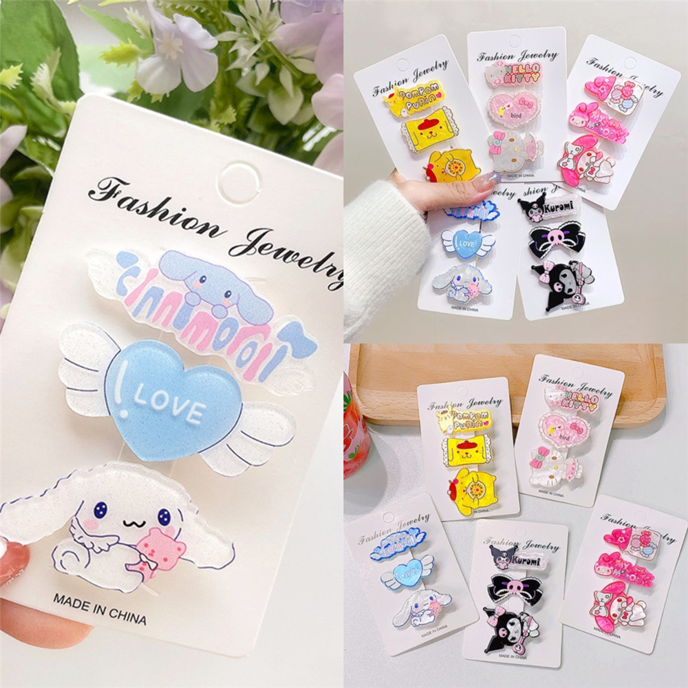SANRIO น่ารัก ซานริโอ กิ๊บติดผมชุดสามชิ้นผมหักหน้าม้าคลิปเครื่องประดับผมหวาน
