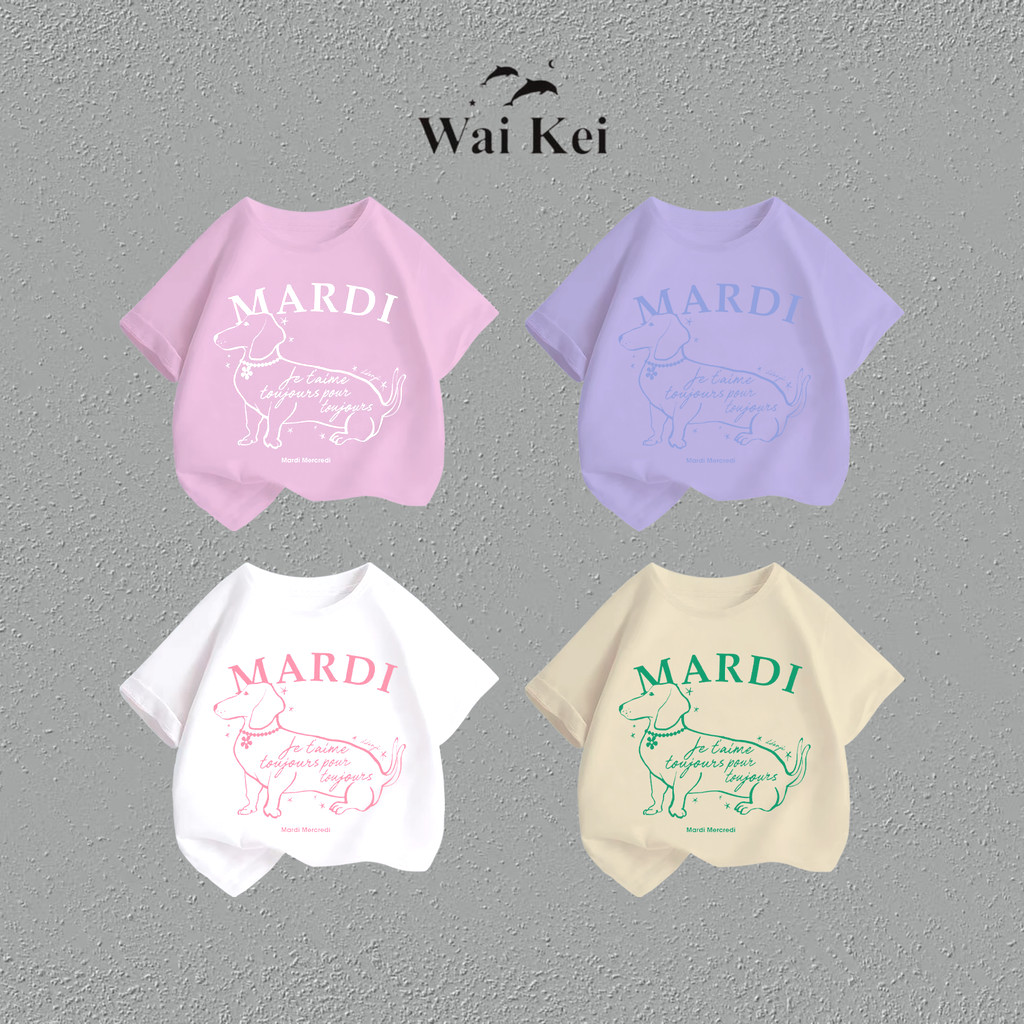 TrendSir New ชุดเด็ก ผญ เสื้อยืด summer WAI KEI Little Dogs Print 6สี 100-140