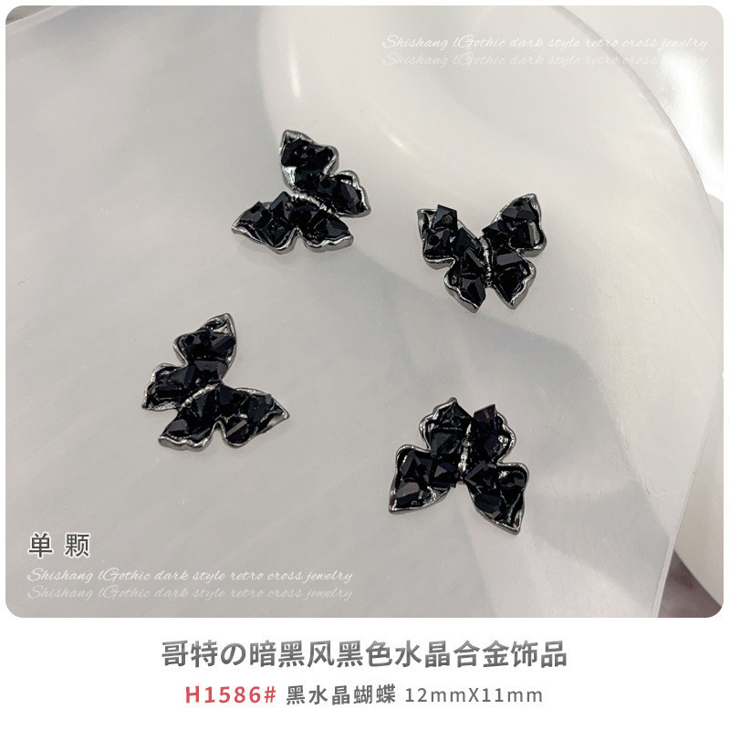 เครื่องประดับแต่งเล็บสไตล์มืดย้อนยุคโบว์สีดําคริสตัลซ้อนเพชรแมงมุมกะโหลกปีกโลหะผสมเล็บเพชร - รูปที่ 6