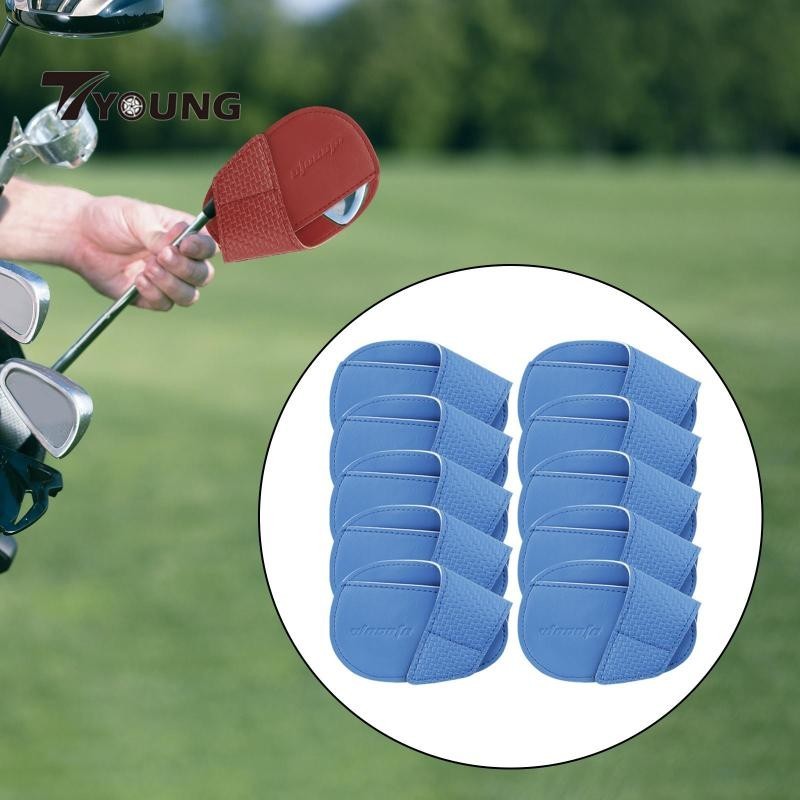 [ 10x Golf Iron Headcover Golf Cover ทนต่อการสึกหรอ PU แบบพกพาน้ําหนักเบา