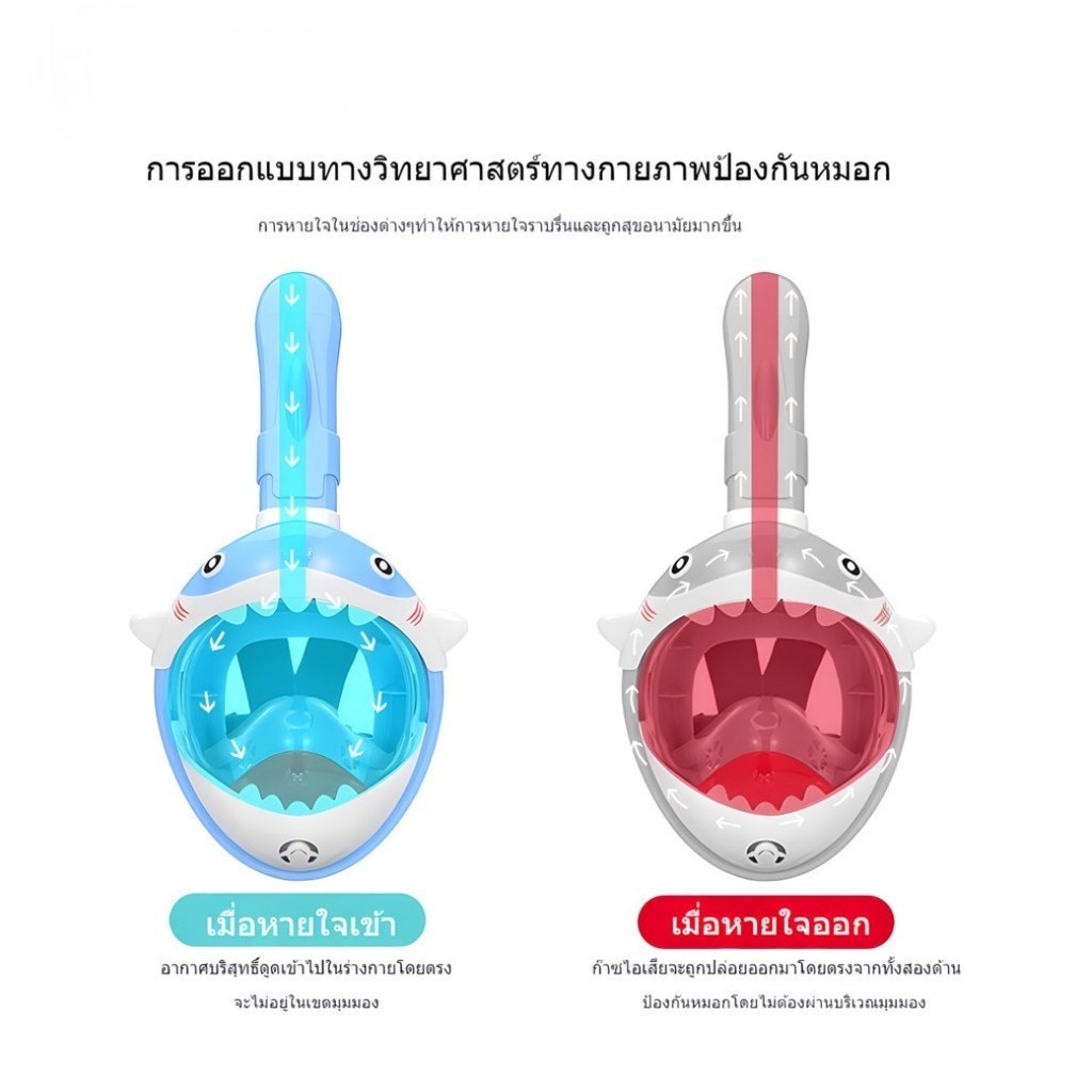 usboon หน้ากากดำน้ำเด็ก ฉลาม สีชมพู/สีฟ้า ปรับขนาดได้ ไม่ดึงรั้งผม - รูปที่ 2