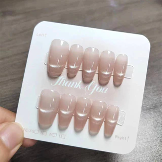 Handmade 10 ชิ้นยิ้ม Cat Eye Design เล็บปลอมพร้อม Jelly Gel