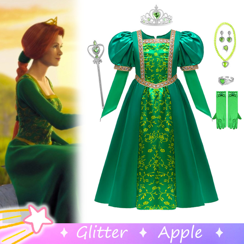 Monster Shrek Princess Fiona ชุดสีเขียวสําหรับเด็กผู้หญิงชุดฮาโลวีนเสื้อผ้าประสิทธิภาพเครื่องแต่งกาย