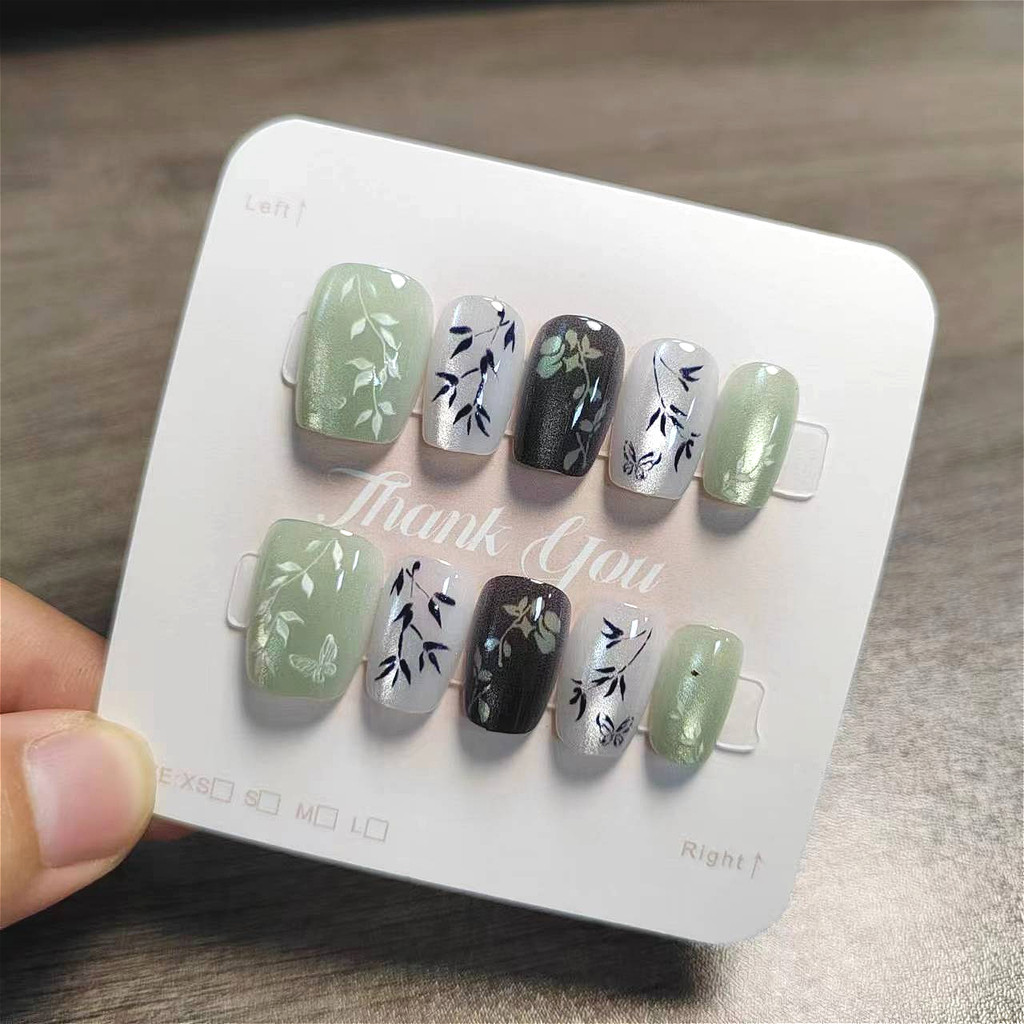 10pcs Cat Eye Handmade กดเล็บเล็บปลอมสติกเกอร์กาว M031