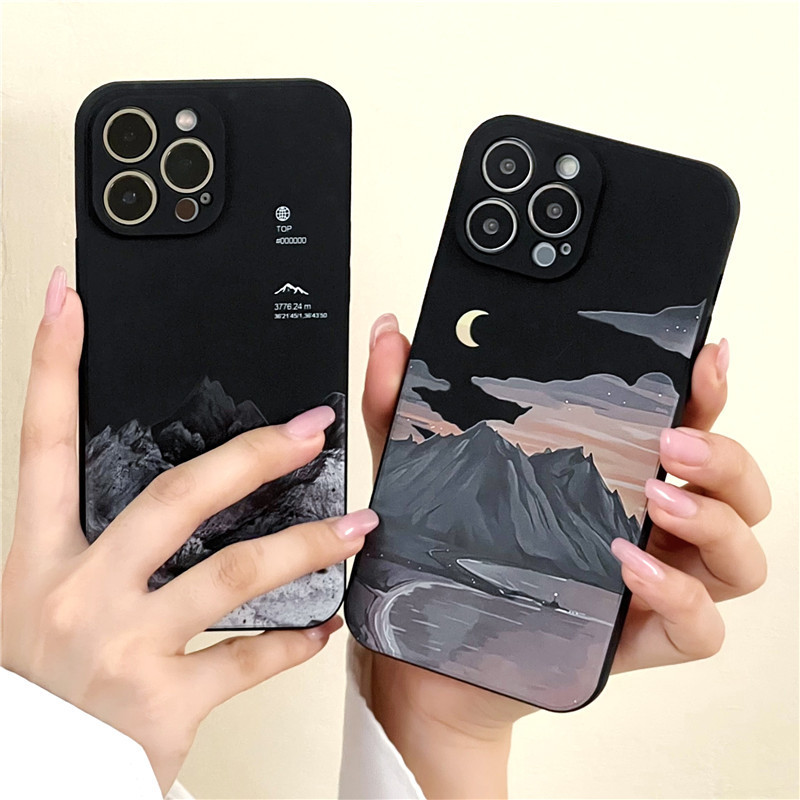 เหมาะสําหรับ IPhone 11 12 Pro Max X XR XS Max SE 7 Plus 8 Plus IPhone 13 Pro Max IPhone 14 15 Pro Max Sunset Mountain Peaks ป้ายอินเทรนด์เรียบง่ายเคสโทรศัพท์