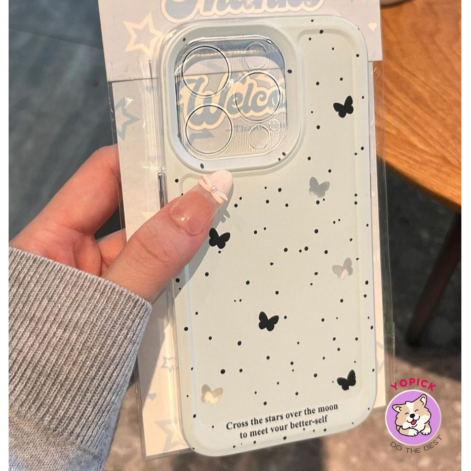 Splashing Mint ผีเสื้อเคสโทรศัพท์สําหรับ IPhone 11 12 13Pro Max 14Plus XR XS Max 7 8 Plus SE2020 IPhone 15ProMax การ์ตูนฝาครอบโทรศัพท์เพื่อนสาว TA