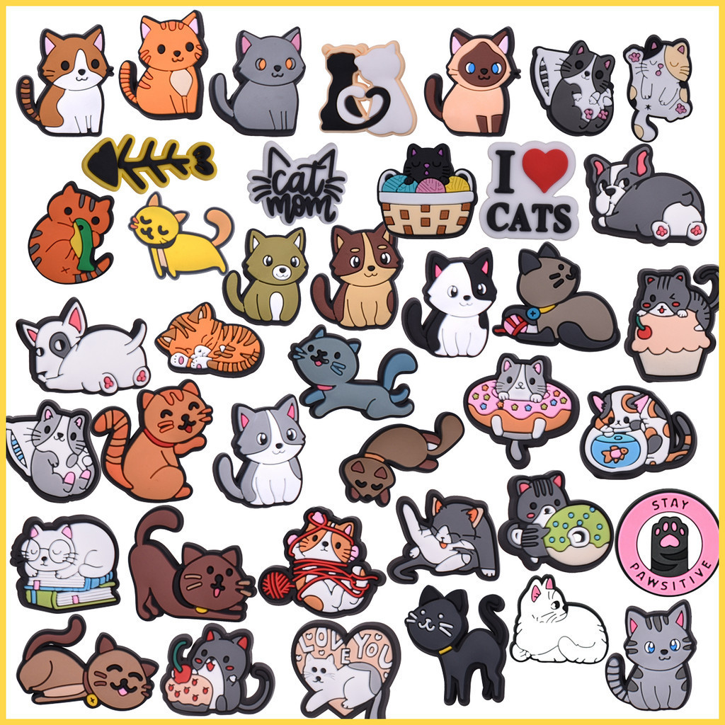 Croc Jibz สัตว์แมวน่ารักการ์ตูน Panda DIY Charms Pins PVC Clog สําหรับรองเท้า Crocs Charms