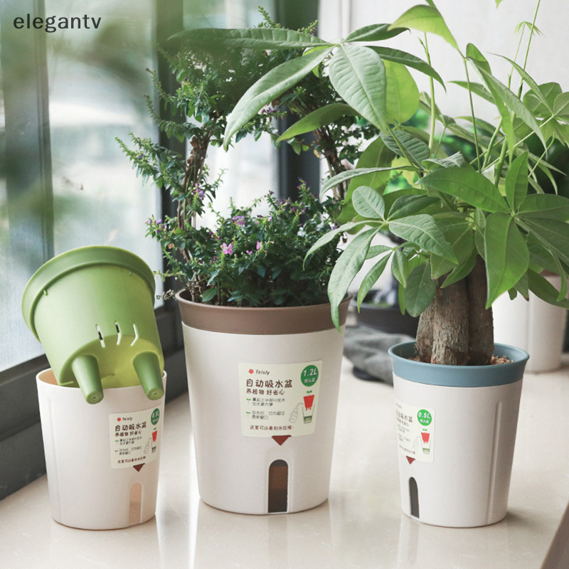 Egn สองชั้นรดน้ําด้วยตนเอง S ดอกไม้หม้อพลาสติกขี้เกียจอัตโนมัติ Water-Absorbing กระถางต้นไม้ Ers Office Home N