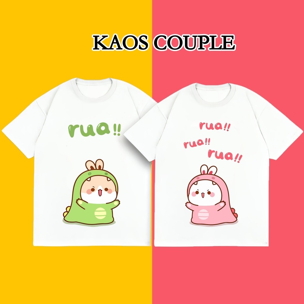 ใหม่ Katun Agasa Couple T-Shirt Dino Couple Cute Cartoon Couple T-Shirt Cotton Couple