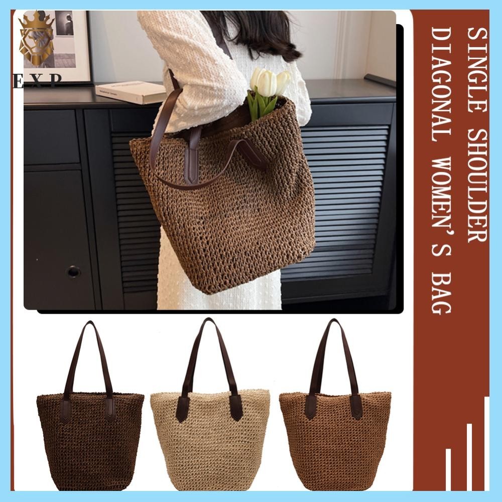 [explosion1.th] กระเป๋าถือผู้หญิงโบฮีเมียนฟางรักแร้กระเป๋าขนาดใหญ่ทอโครเชต์ Tote Bag Lady Purses