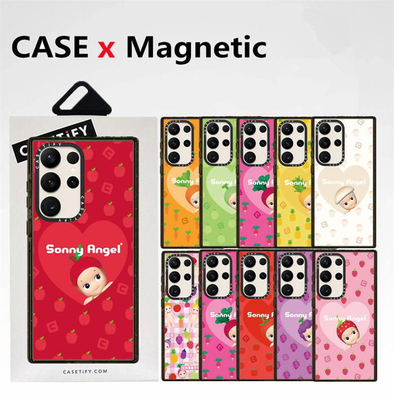 Casetifg Sonny Angel กันกระแทกแม่เหล็กชาร์จเคสโทรศัพท์พร้อมกล่องสําหรับ Samsung Galaxy S24 S23 S22 Ultra S24Plus คุณภาพสูงนุ่มด้านข้างตัวอักษรปกป้องปลอกปกแข็งใส