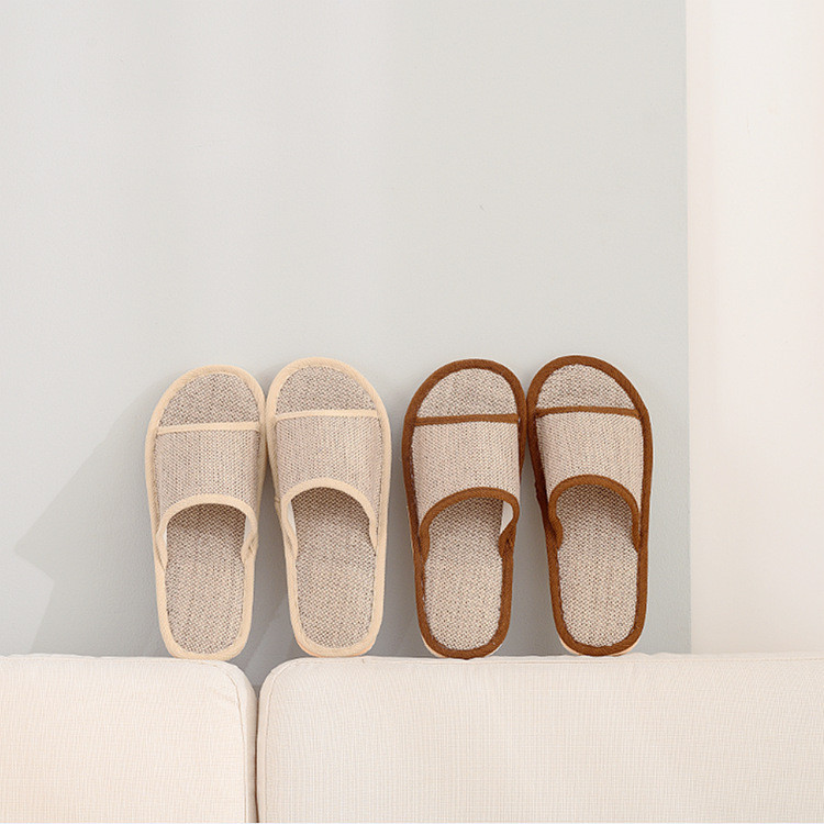 IELGY สีทึบบ้านพื้นไม้ผ้าลินินรองเท้าแตะโรงแรมคู่เงียบ อีวา โฟมด้านล่างรองเท้าแตะบ้านในร่ม - รูปที่ 3