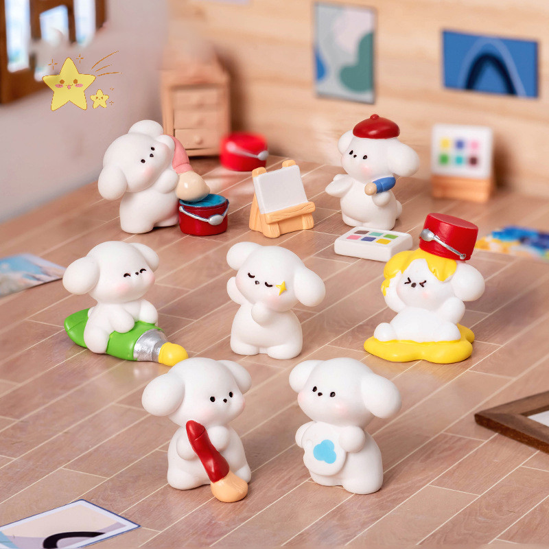 [JBTH] Mini Paing Little White Dog Figurine การ์ตูนลูกสุนัขเครื่องประดับ Micro Landscape รถภายในบ้านเดสก์ท็อปตกแต่ง [JB]