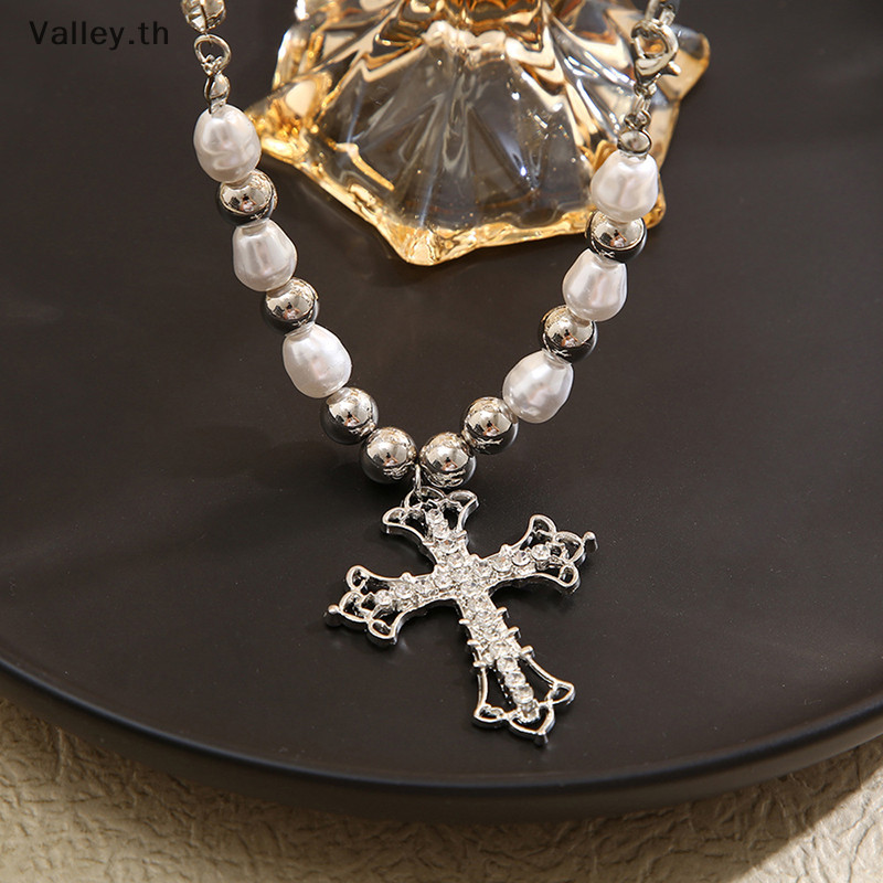 [Valley] เทรนด์แฟชั่นจี้ไม้กางเขนเพชรเทียมหวานและเย็นบุคลิกภาพสร้อยคอโซ่กระดูกไหปลาร้าป่าของขวัญ TH