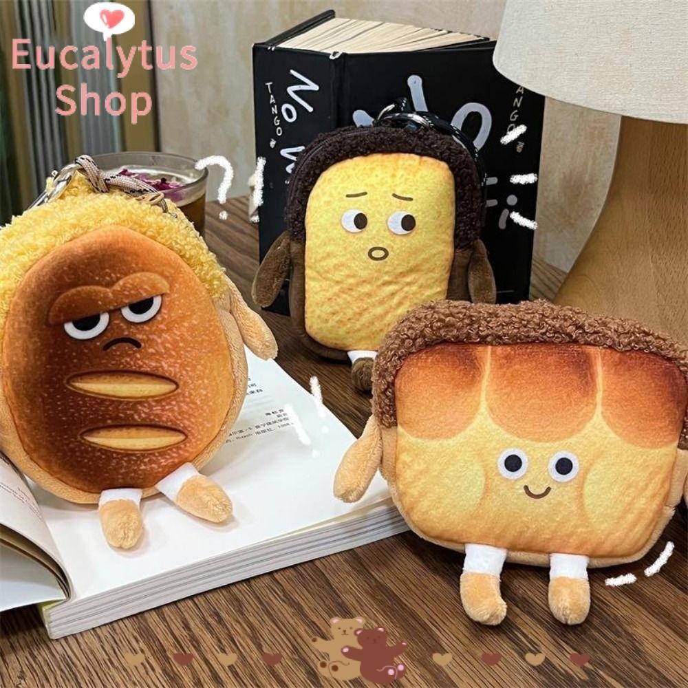 Eucalytus1 กระเป๋าใส่เหรียญ ผ้ากํามะหยี่ขนนิ่ม ลายการ์ตูนขนมปังปิ้ง ขนาดเล็ก สําหรับนักเรียน