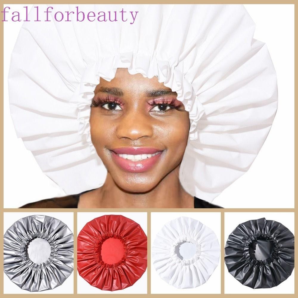 Fallforbeauty SPA Cap, หมวกอาบน้ํายืดหยุ่นขนาดใหญ่, หมวกอาบน้ําร้านทําผมสีทึบผมยาวนํากลับมาใช้ใหม่ได้