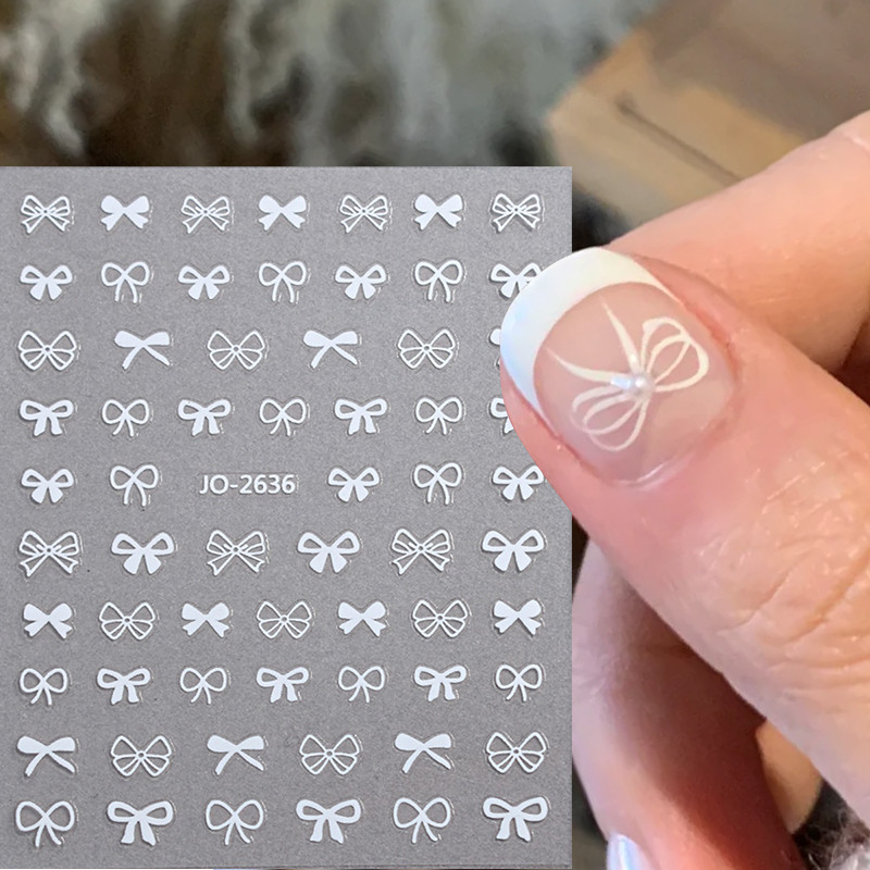 3d สติ๊กเกอร์ติดเล็บ French Bowknot Decals Self กาวตกแต่งเล็บ DIY น่ารักเล็บอุปกรณ์เสริม