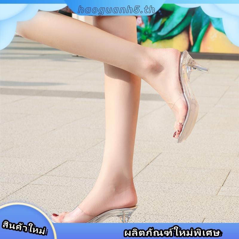 รองเท้าส้นสูง เปิดนิ้วเท้า ประดับคริสตัล ขนาดใหญ่ สีโปร่งใส ไซซ์ 35-43