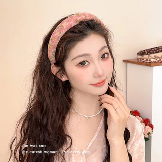 Vintage Floral พิมพ์ฟองน้ําสูง Hairband ผม Hoop Headwear เครื่องประดับผมเกาหลี