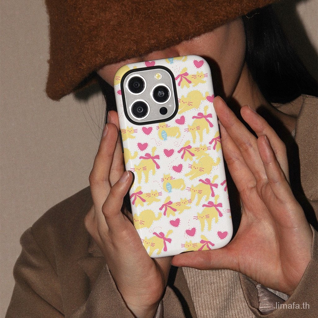 เคสโทรศัพท์มือถือแบบสองชั้นแบบเต็มหน้าจอรักลูกแมวสำหรับ Apple iphone15 14pro 13promax บุคลิกภาพสร้าง