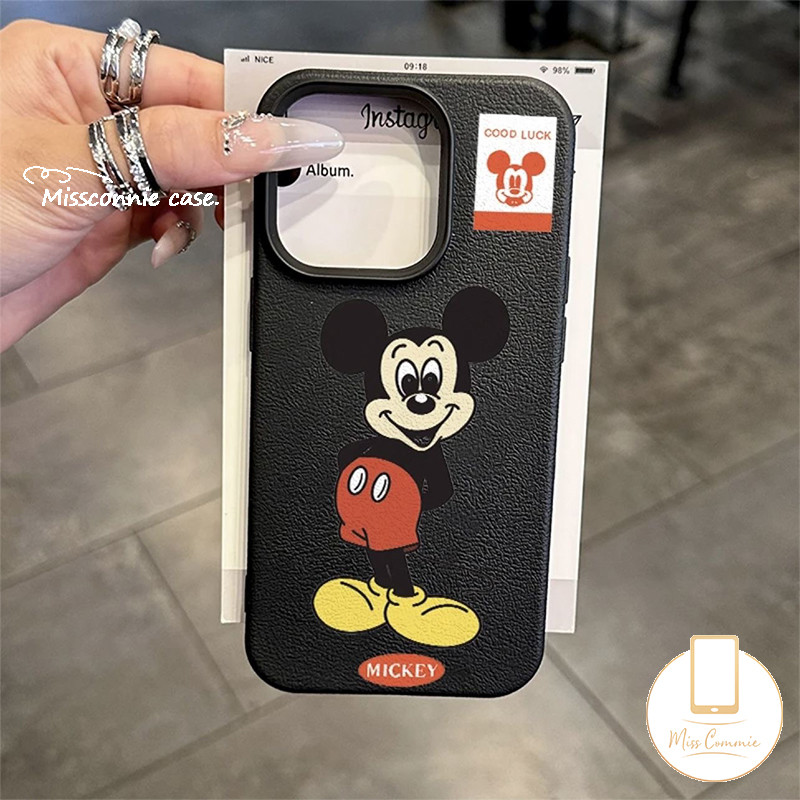 อินเทรนด์น่ารักคู่การ์ตูนตลกมิกกี้เมาส์สําหรับiphone 11 16 15 12 14 13 Pro Max 16 15 14 Plus XR X XS Maxหนังหรูหราผิวรู้สึกกรณี