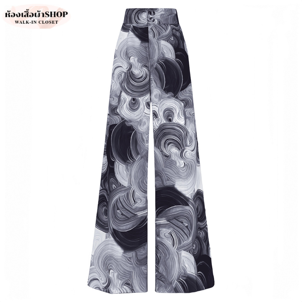 กางเกงขากระบอกสำหรับผู้หญิง พิมพ์ลายกราฟฟิก ผ้าโพลีเอสเตอร์ ทิ้งตัว เอวสูง ใส่สบาย สีสวย รุ่น IR076