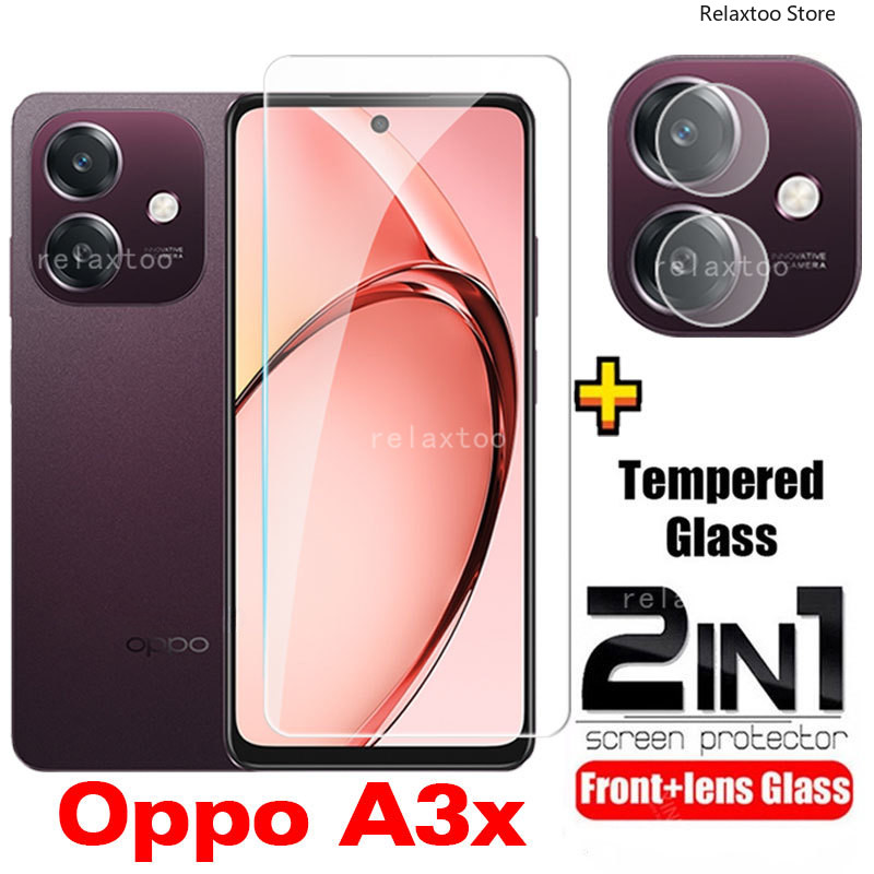 Oppo A3X 5G 2024 2in1 9Hคลุมทั้งหมดหน้าจอกระจกนิรภัยสําหรับOPPO A3X A3Pro A3 X Pro OPPOA3Pro OPPOA3x 4G 5G CPH2681 โทรศัพท์ป้องกันกระจกกลับเลนส์ป้องกันหน้าจอฟิล์มแก้ว